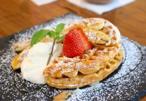 Peanut Waffle with Caramel Banana